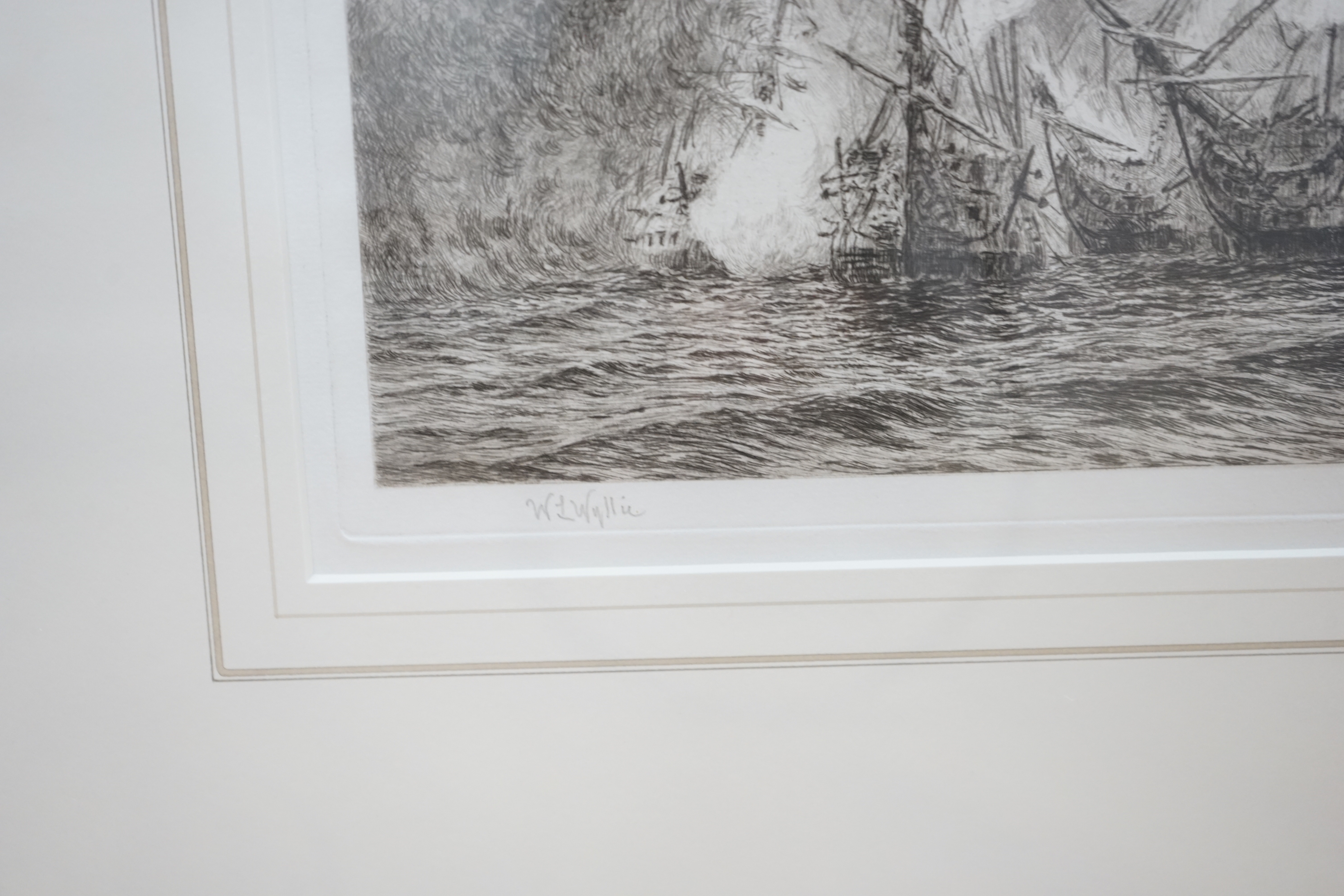 William Lionel Wyllie RA (1851-1931), etching, Battle of Trafalgar, signed in pencil, 43cm x 22cm